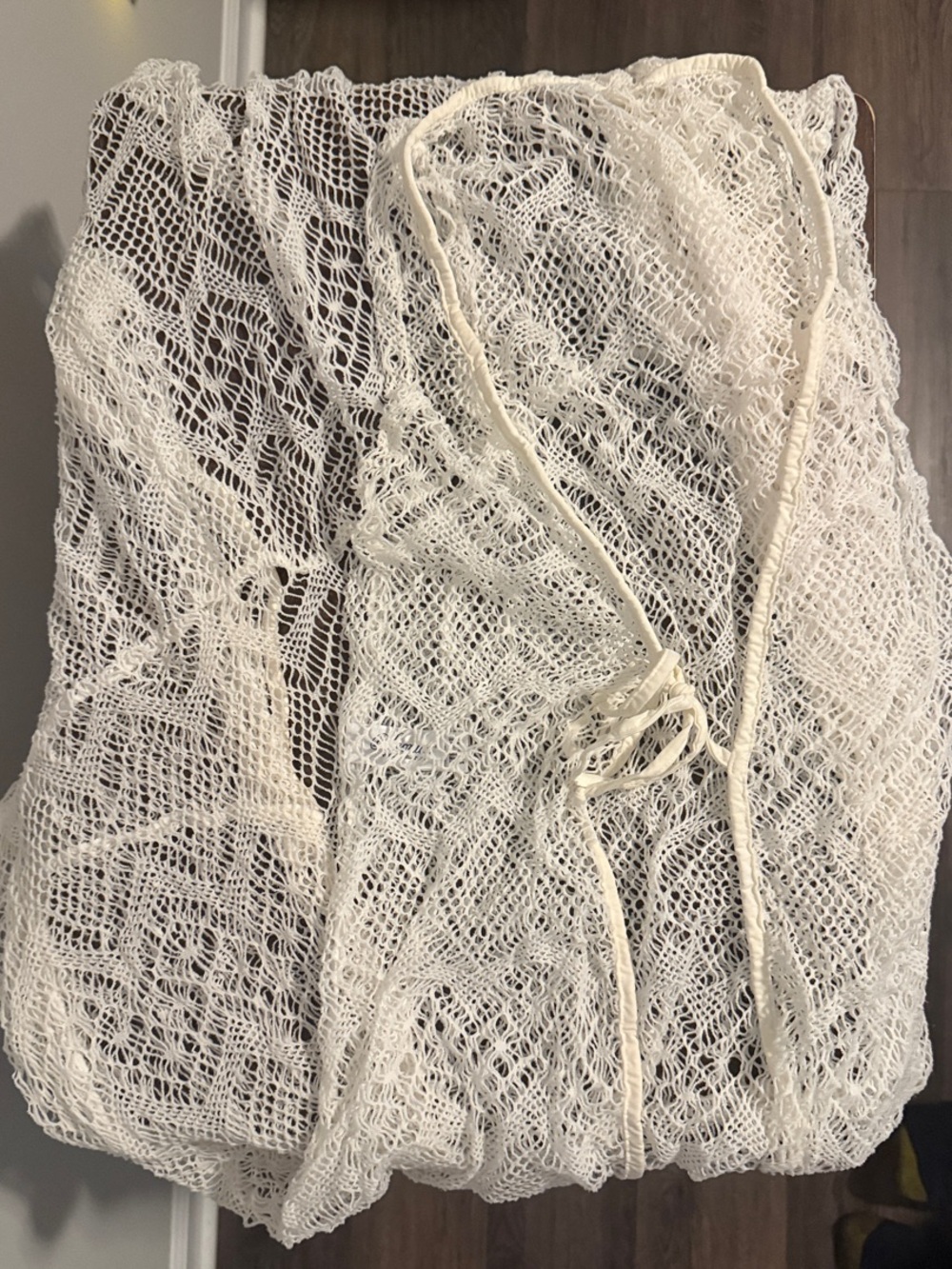 Sheer White Crochet Swim Cover-Up with Tie